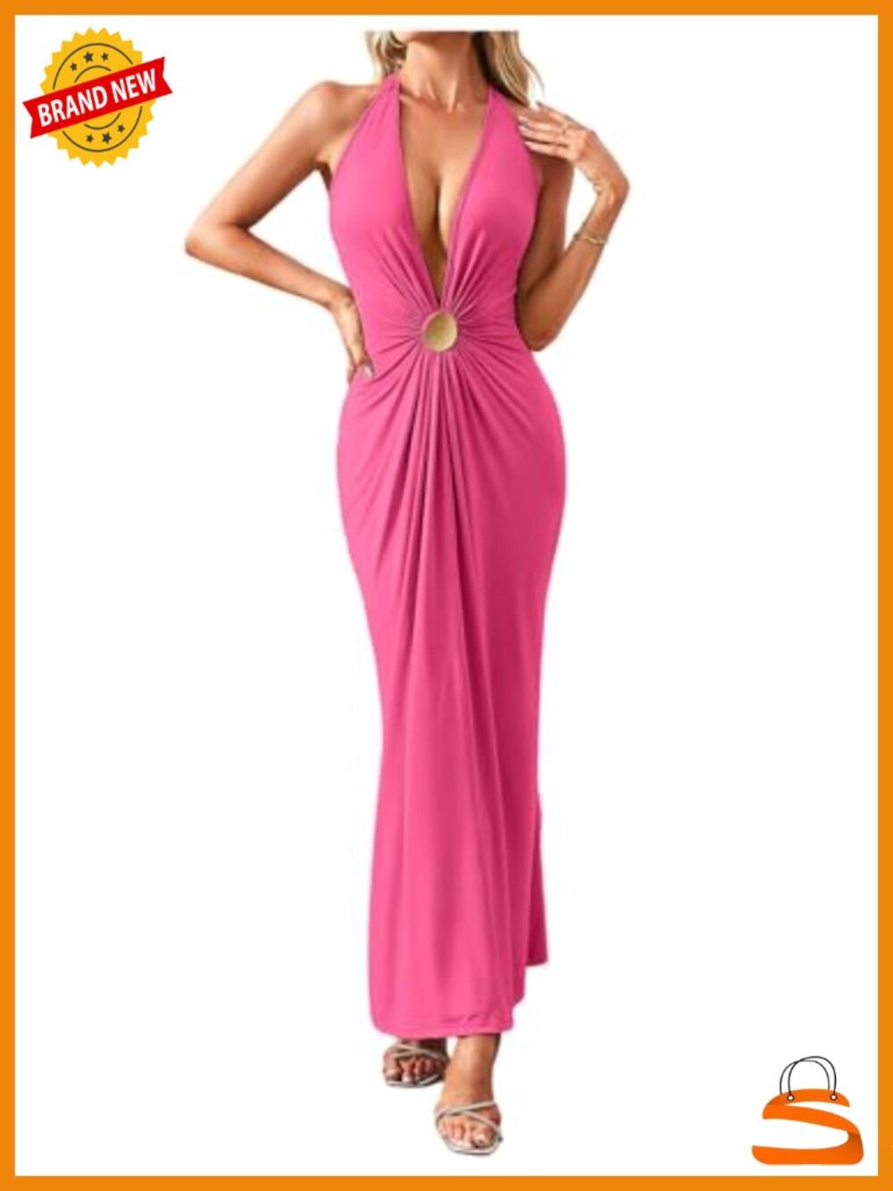 Halter Maxi Dress Deep V Plunge Neck Ruched Bodycon Tie Backless Formal